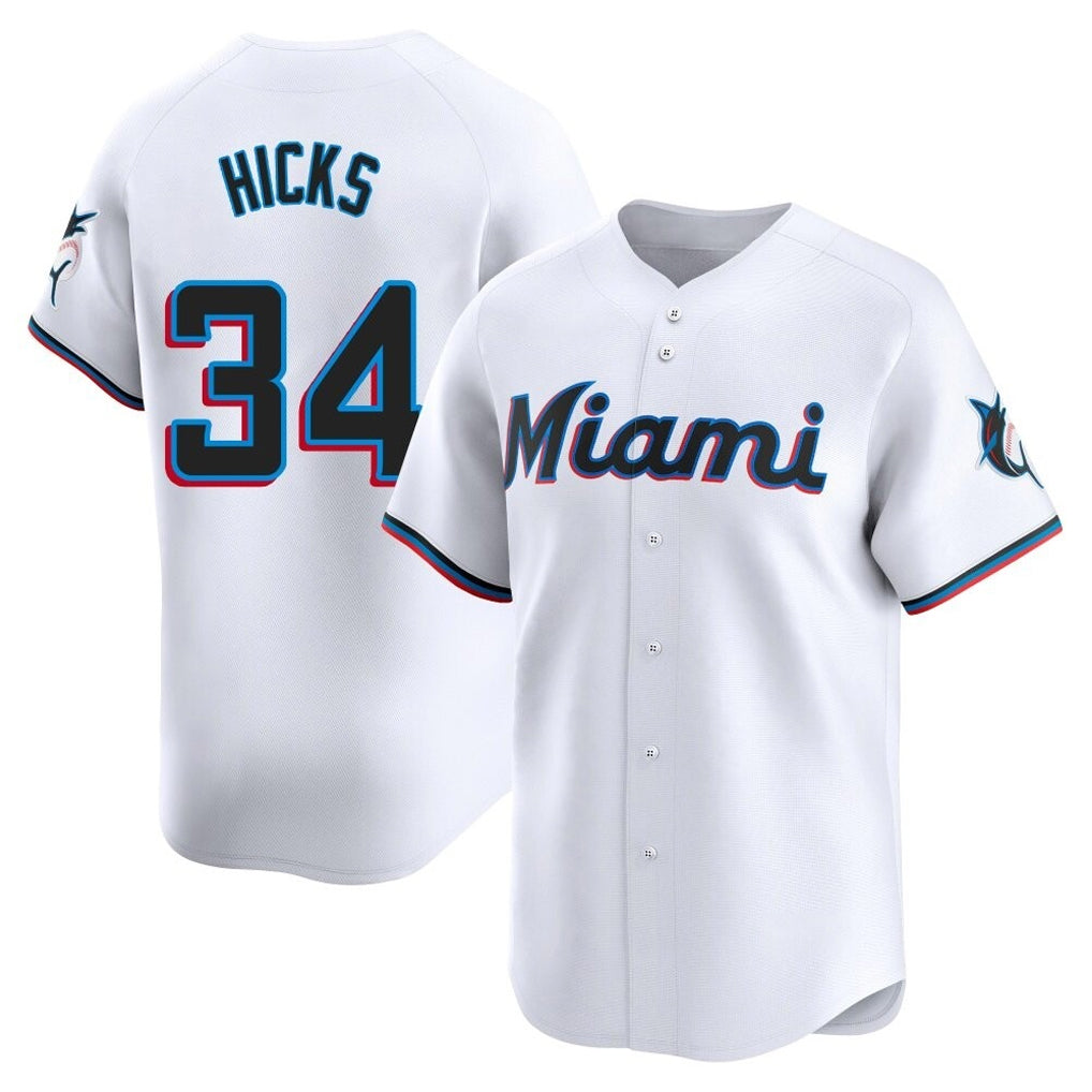 Lashops M.Marlins #34 Liam Hicks Player White  Home Limited Stitched Jerseys