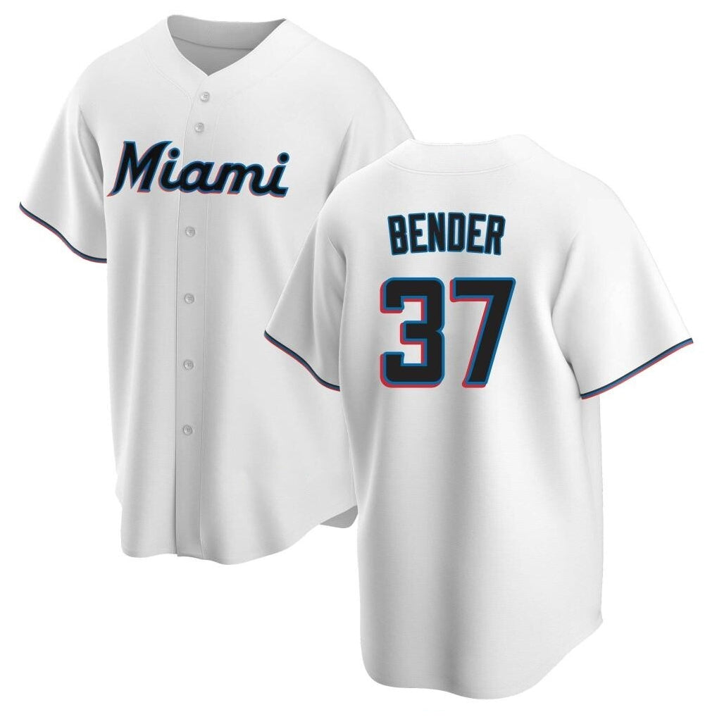Lashops M.Marlins #37 Anthony Bender Player White  Home Game Stitched Jerseys