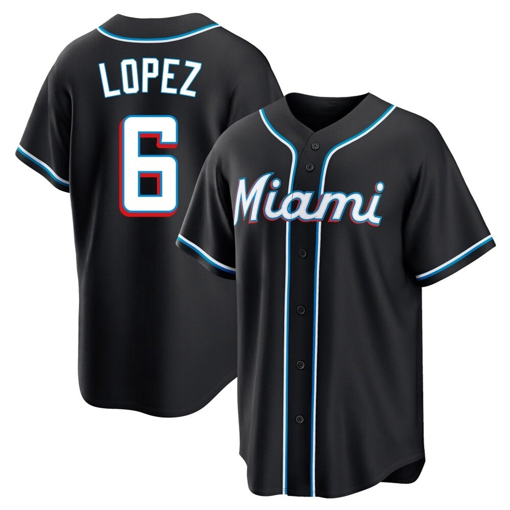 Lashops M.Marlins #6 Otto Lopez Player Black Fashion Out Home Game Stitched Jerseys