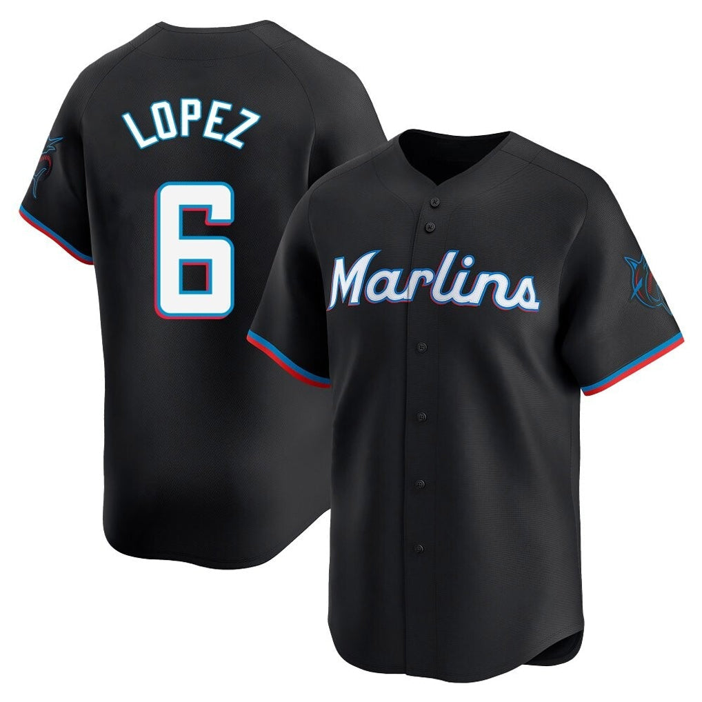 Lashops M.Marlins #6 Otto Lopez Player Black  Home Limited Stitched Jerseys