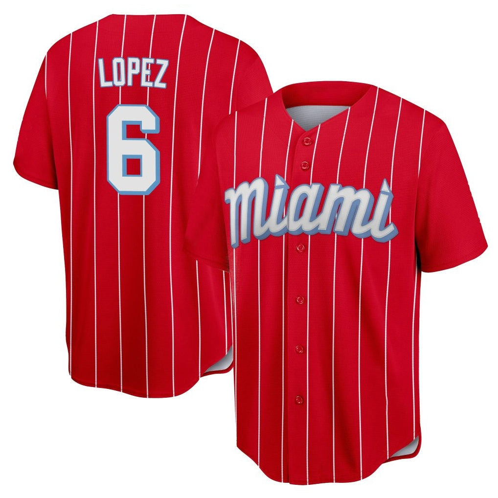 Lashops M.Marlins #6 Otto Lopez Player Red City Connect Home Game Stitched Jerseys