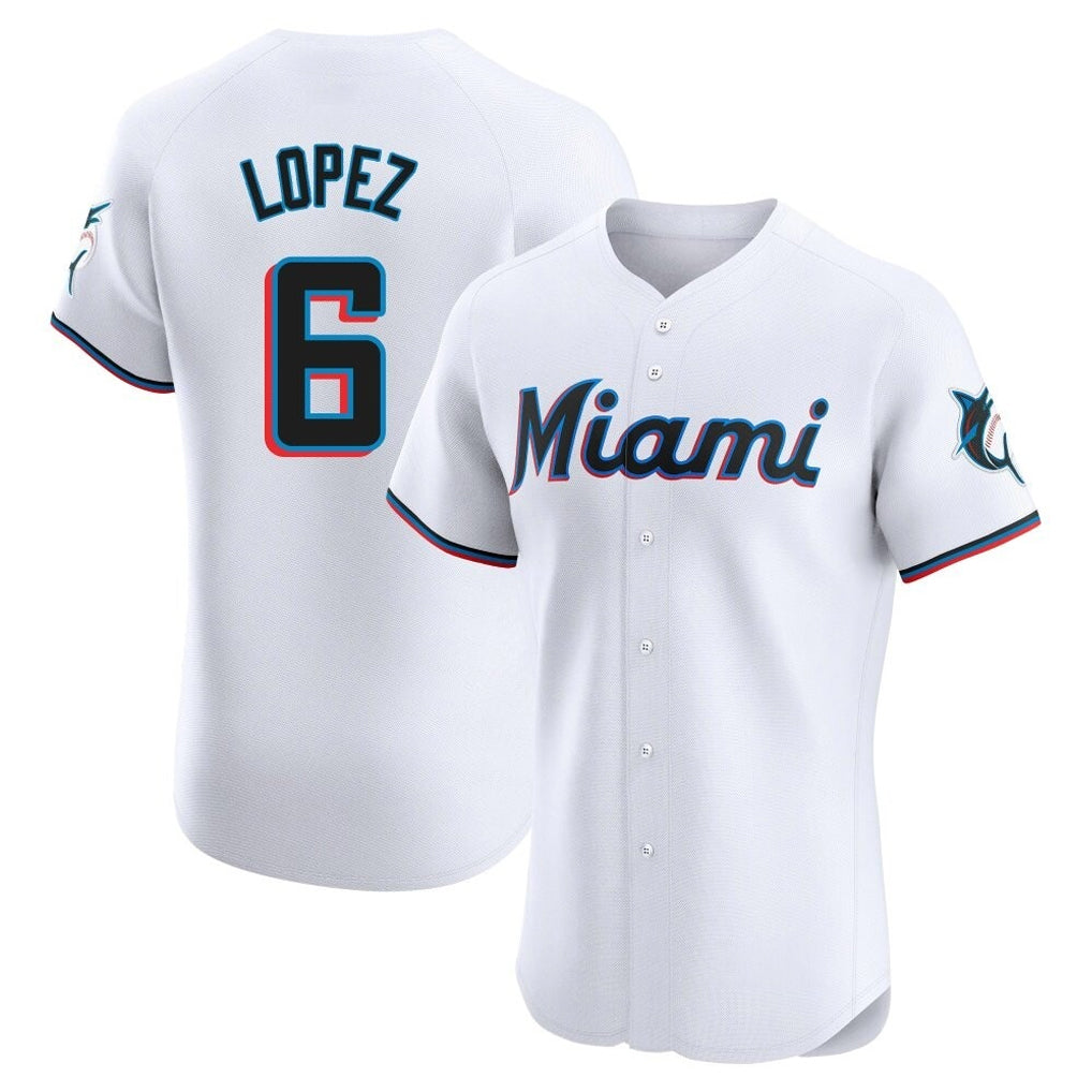 Lashops M.Marlins #6 Otto Lopez Player White  Home Limited Elite Stitched Jerseys