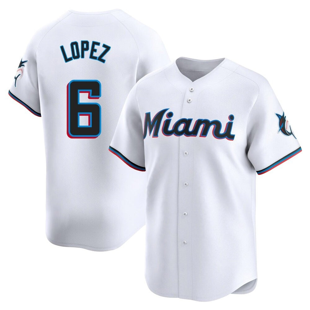 Lashops M.Marlins #6 Otto Lopez Player White  Home Limited Stitched Jerseys