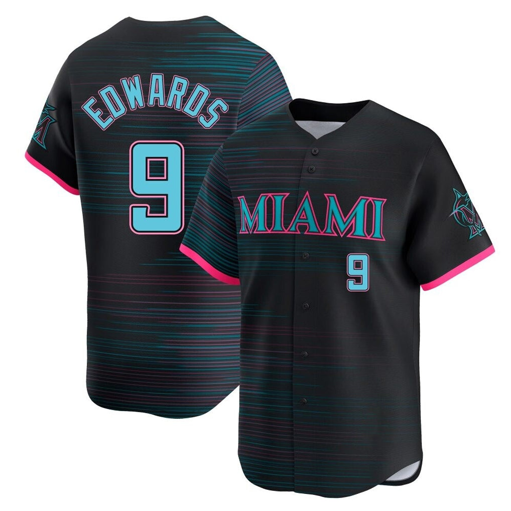 Lashops M.Marlins #9 Xavier Edwards Player Black City Connect Home Limited Stitched Jerseys