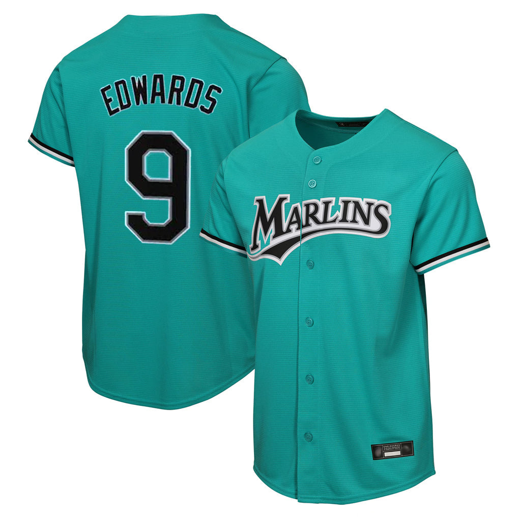 Lashops M.Marlins #9 Xavier Edwards Player Teal Home Game Stitched Jerseys