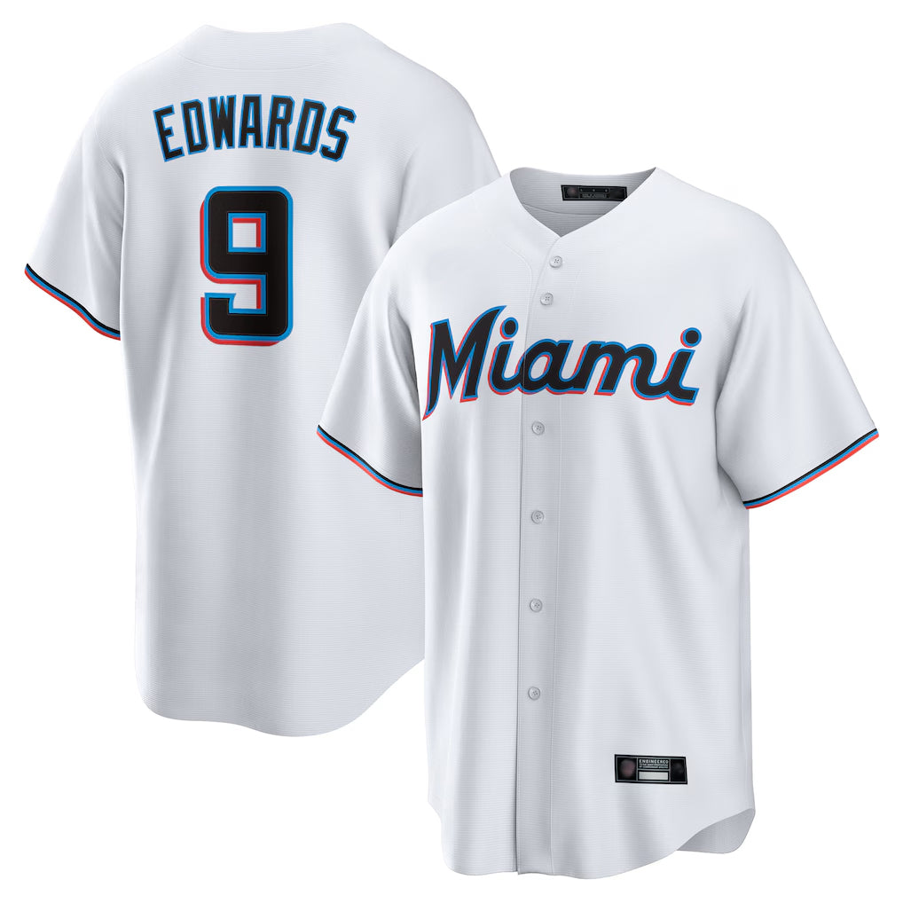 Lashops M.Marlins #9 Xavier Edwards Player White  Home Game Stitched Jerseys