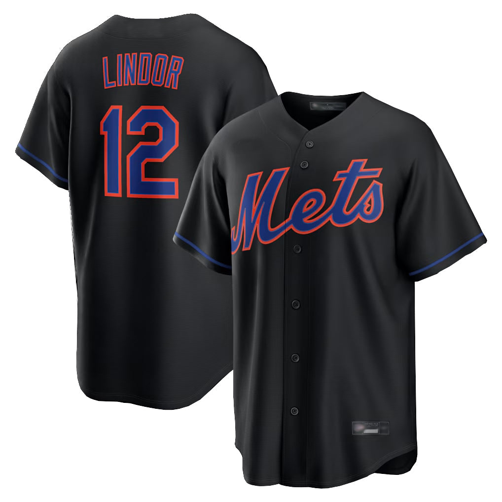 Lashops NY.Mets #12 Francisco Lindor Player Black Alternate Home Game Stitched Jerseys