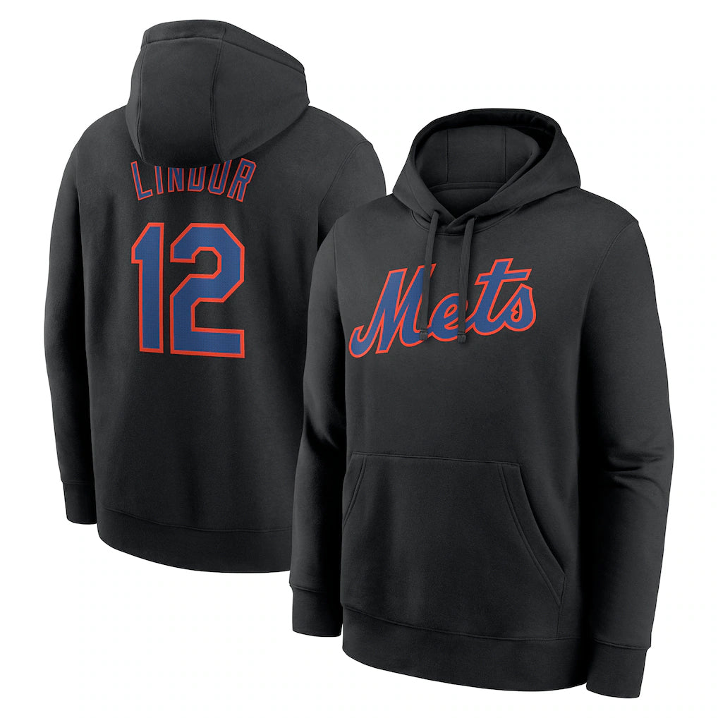 Lashops NY.Mets #12 Francisco Lindor Player Black Club Pullover Hoodie Game Stitched Jerseys