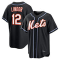 Lashops NY.Mets #12 Francisco Lindor Player Black Fashion Out Game Stitched Jerseys