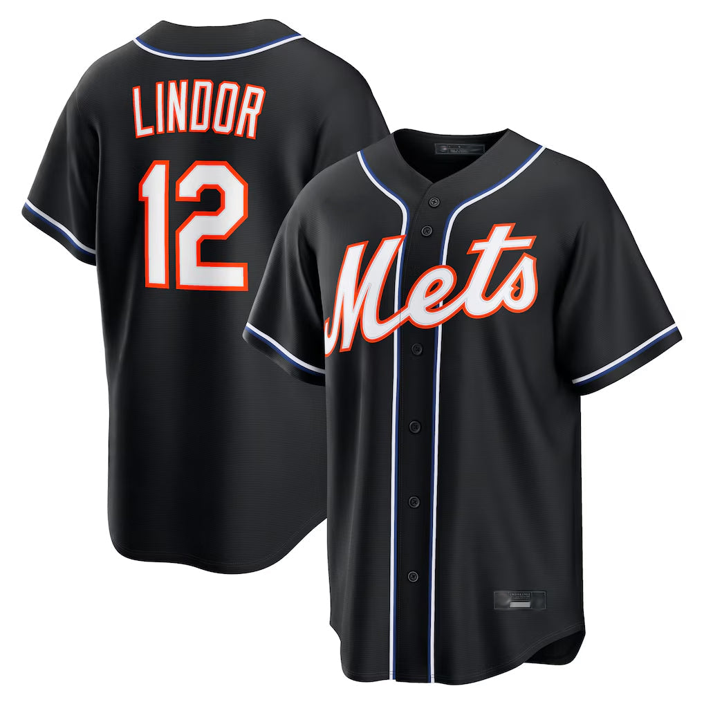 Lashops NY.Mets #12 Francisco Lindor Player Black Fashion Out Game Stitched Jerseys
