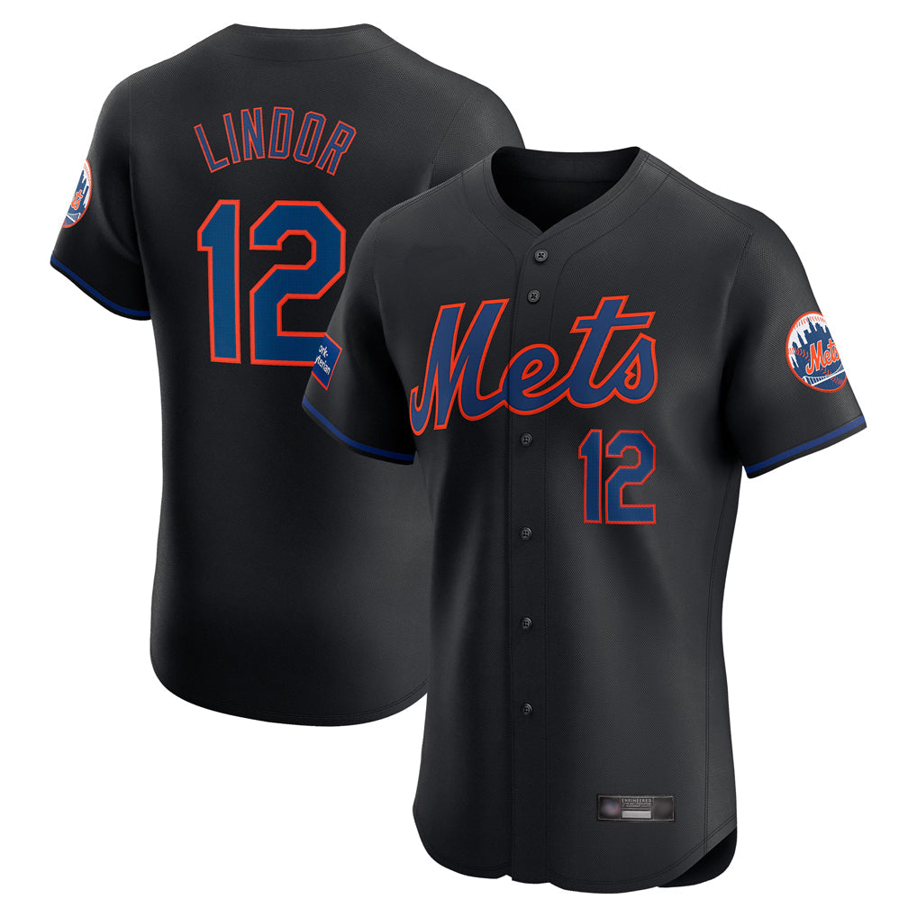 Lashops NY.Mets #12 Francisco Lindor Player Black Home Limited Elite Stitched Jerseys