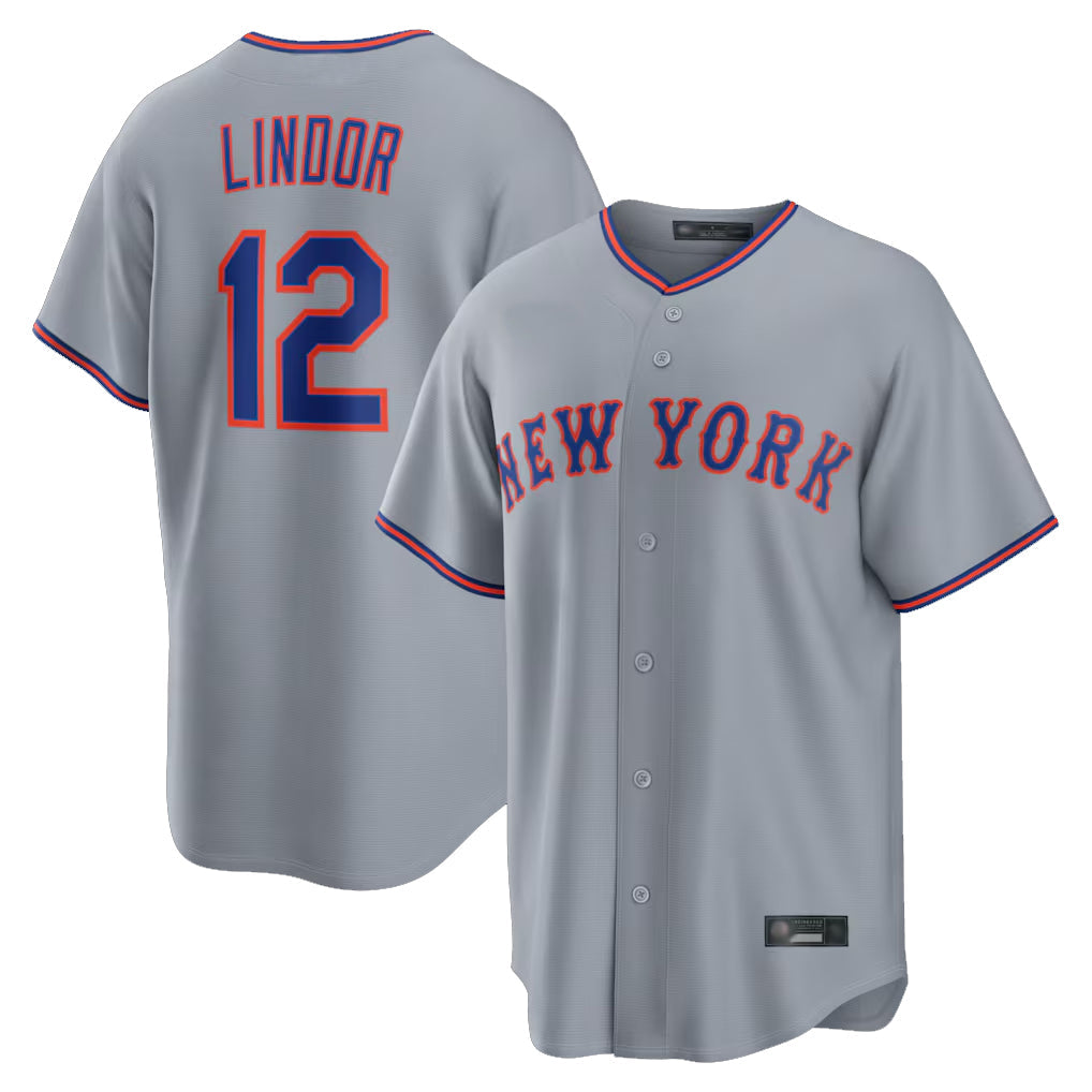 Lashops NY.Mets #12 Francisco Lindor Player Gray Road Home Game Stitched Jerseys