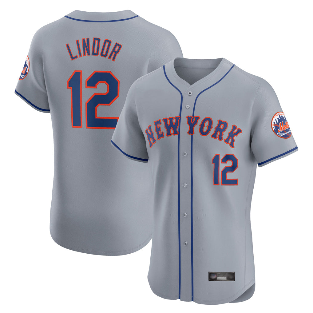 Lashops NY.Mets #12 Francisco Lindor Player Gray Road Limited Elite Home Stitched Jerseys
