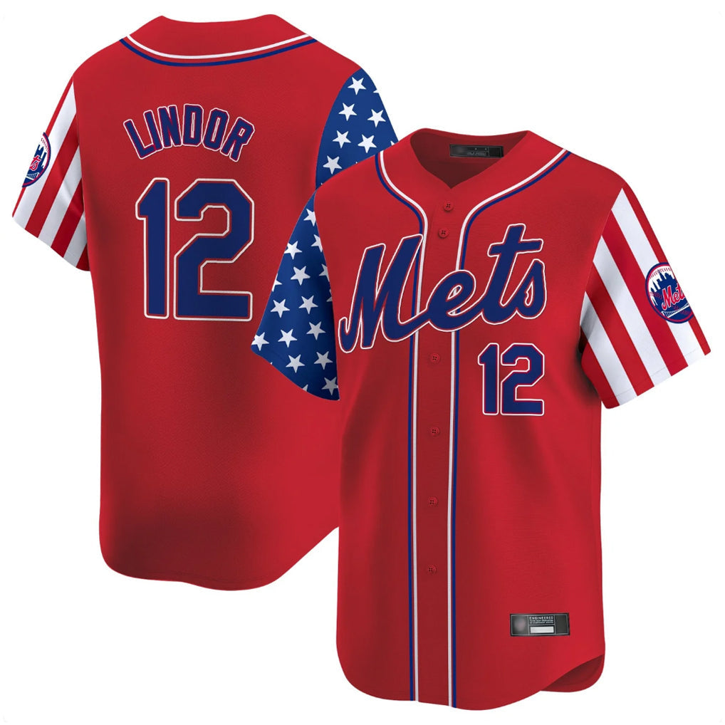 Lashops NY.Mets #12 Francisco Lindor Player Red 2025 Independence Day Vapor Premier Limited  Stitched Jerseys