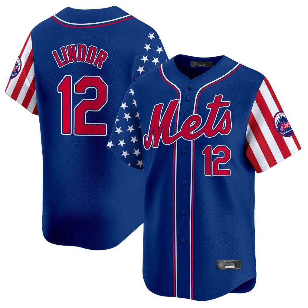 Lashops NY.Mets #12 Francisco Lindor Player Royal 2025 Independence Day Vapor Premier Limited  Stitched Jerseys