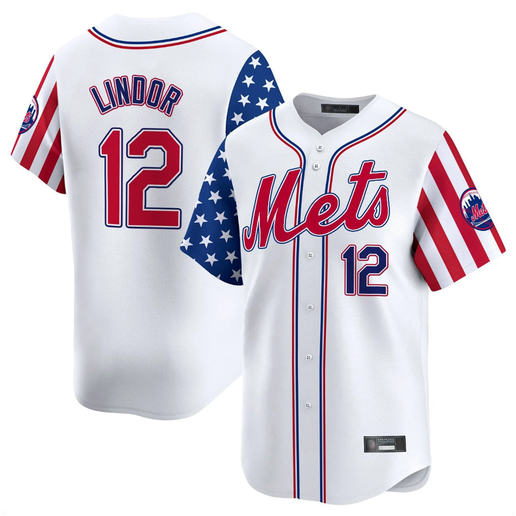Lashops NY.Mets #12 Francisco Lindor Player White 2025 Independence Day Vapor Premier Limited  Stitched Jerseys