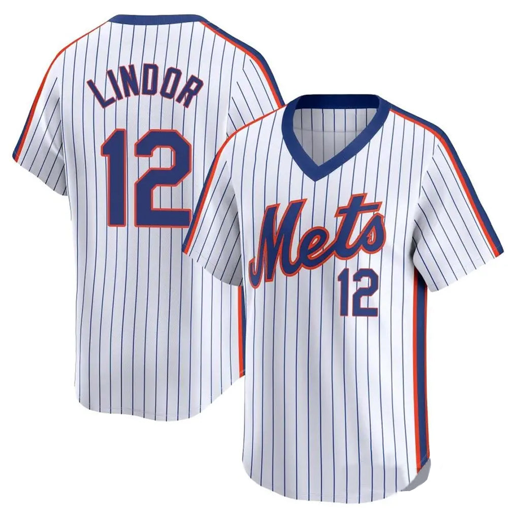 Lashops NY.Mets #12 Francisco Lindor Player White Cooperstown Collection T-shirt Game Stitched Jerseys