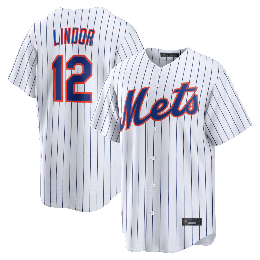 Lashops NY.Mets #12 Francisco Lindor Player White Home Replica Stitched Jerseys