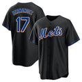 Lashops NY.Mets #17 Keith Hernandez Player Black Replica Home Game Stitched Jerseys