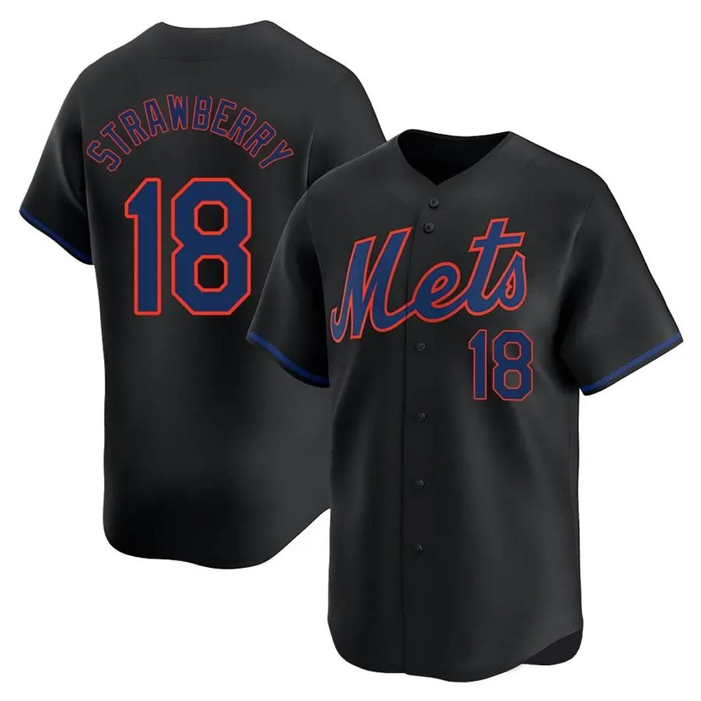 Lashops NY.Mets #18 Darryl Strawberry Player Black Alternate Home Limited Stitched Jerseys
