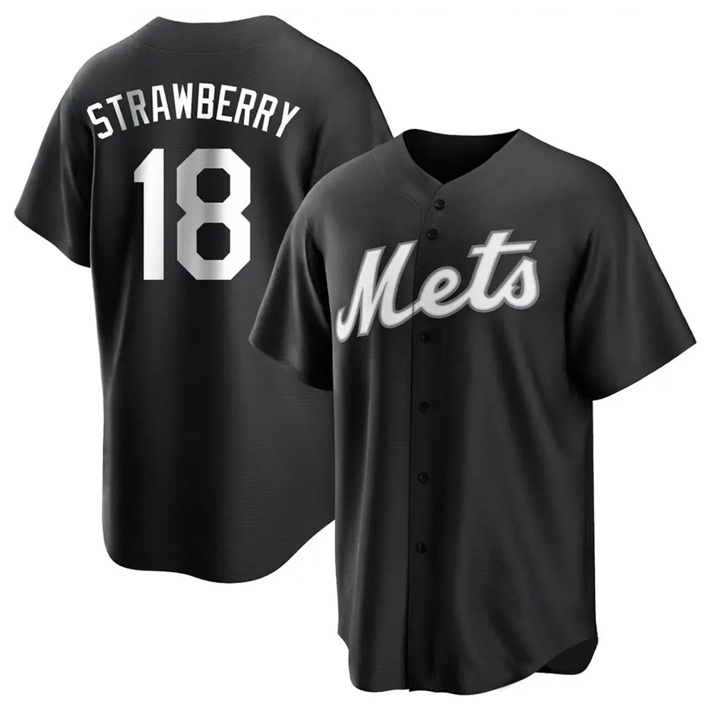 Lashops NY.Mets #18 Darryl Strawberry Player Black Home Game Stitched Jerseys