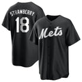 Lashops NY.Mets #18 Darryl Strawberry Player Black Home Game Stitched Jerseys