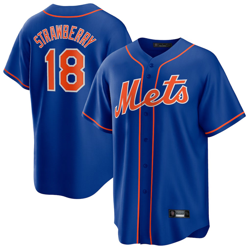 Lashops NY.Mets #18 Darryl Strawberry Player Royal Home Game Stitched Jerseys