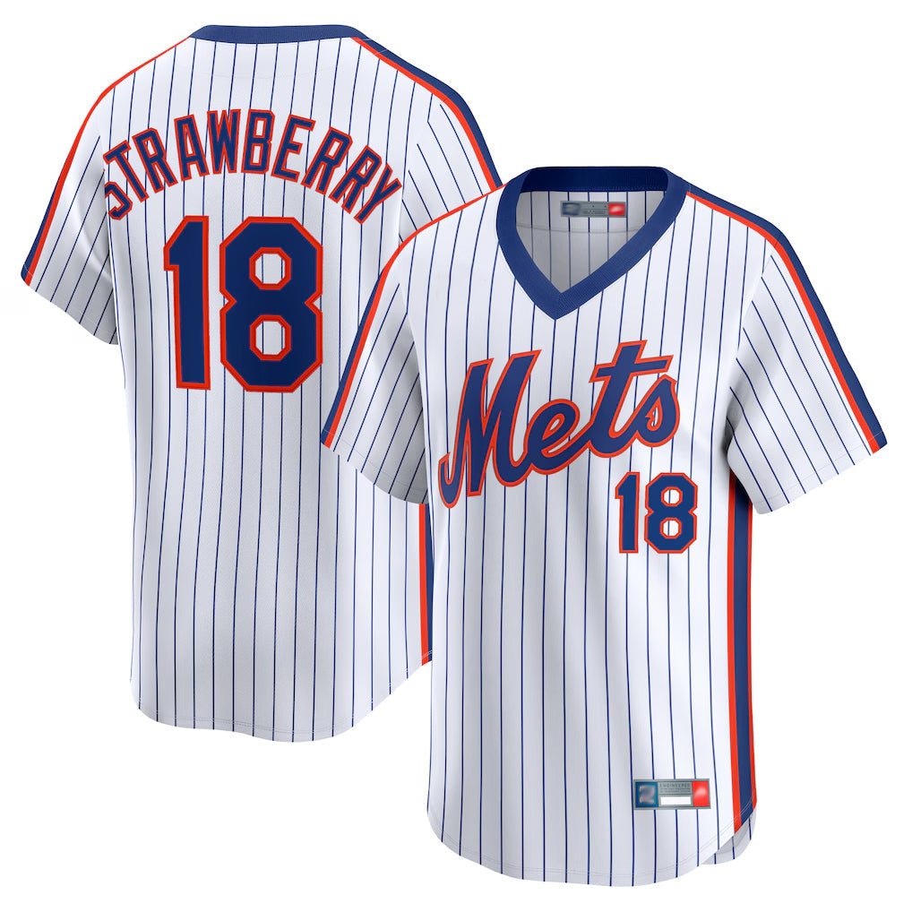 Lashops NY.Mets #18 Darryl Strawberry Player White Cooperstown Collection T-shirt Game Stitched Jerseys