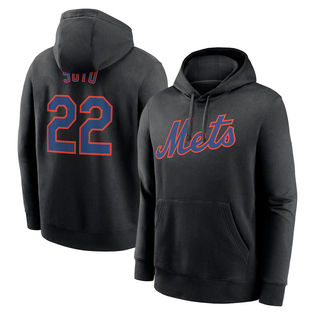 Lashops NY.Mets #22 Juan Soto Player Black Club Pullover Hoodie Game Stitched Jerseys