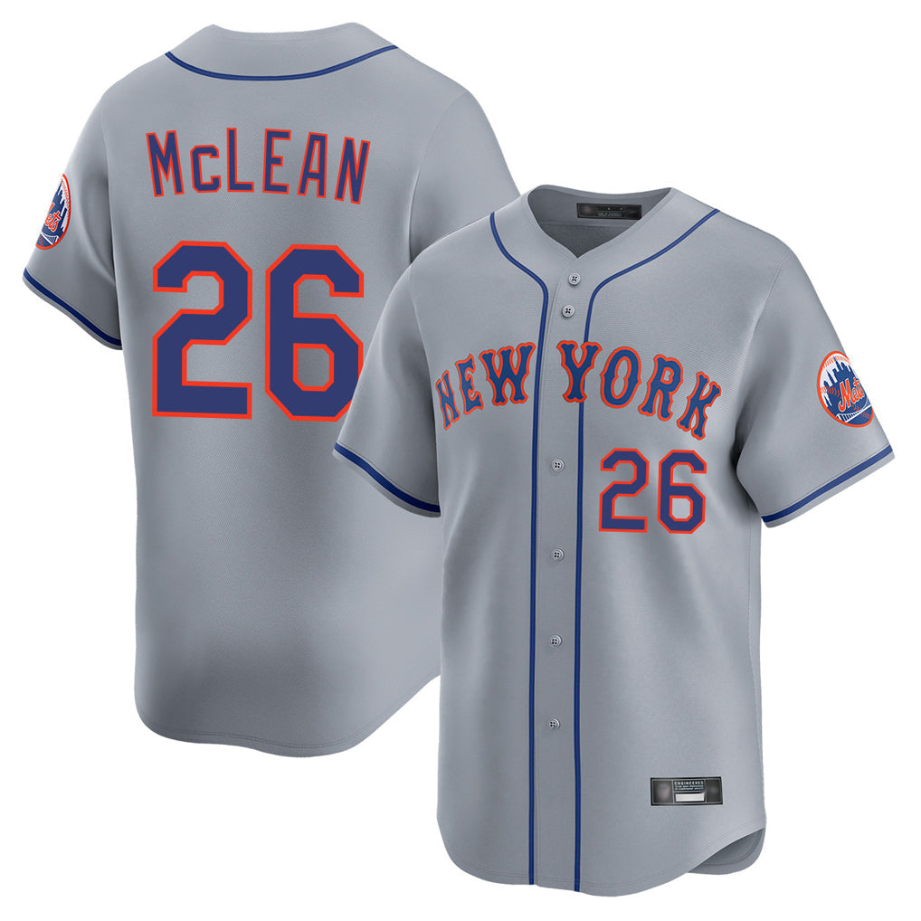 Lashops NY.Mets #26 Nolan McLean Player Gray Road Limited Home Stitched Jerseys
