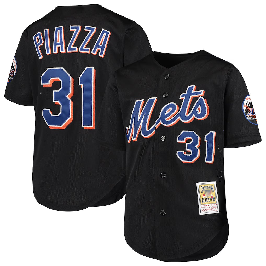 Lashops NY.Mets #31 Mike Piazza Player Black Mitchell & Ness Cooperstown Collection Home Limited Stitched Jerseys