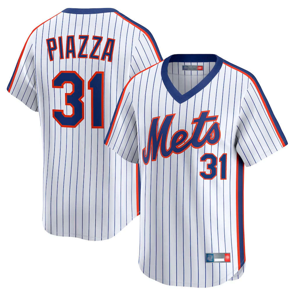 Lashops NY.Mets #31 Mike Piazza Player White Cooperstown Collection T-shirt Game Stitched Jerseys