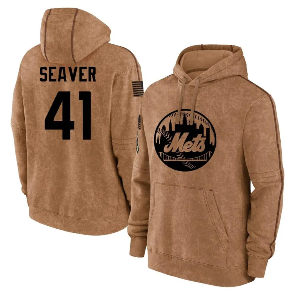 Lashops NY.Mets #41 Tom Seaver Player Brown Club Pullover Hoodie Game Stitched Jerseys