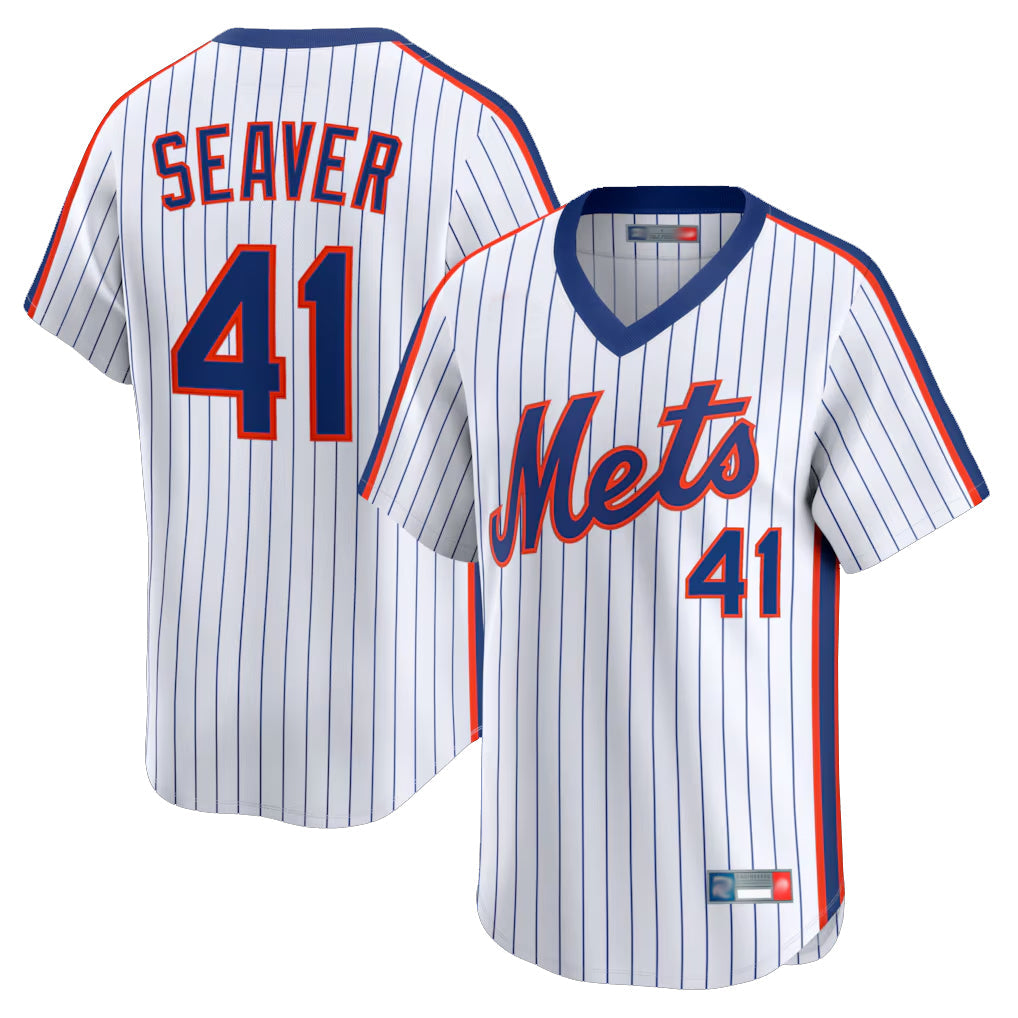 Lashops NY.Mets #41 Tom Seaver Player White Cooperstown Collection T-shirt Game Stitched Jerseys