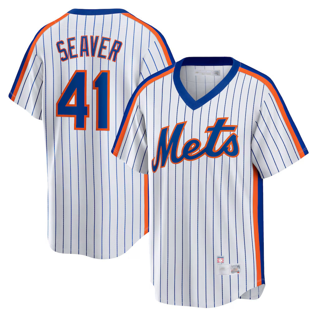 Lashops NY.Mets #41 Tom Seaver Player White Cooperstown Collection T-shirt Home Stitched Jerseys