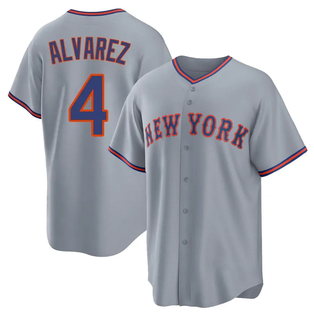 Lashops NY.Mets #4 Francisco Alvarez Player Gray Road Home Game Stitched Jerseys